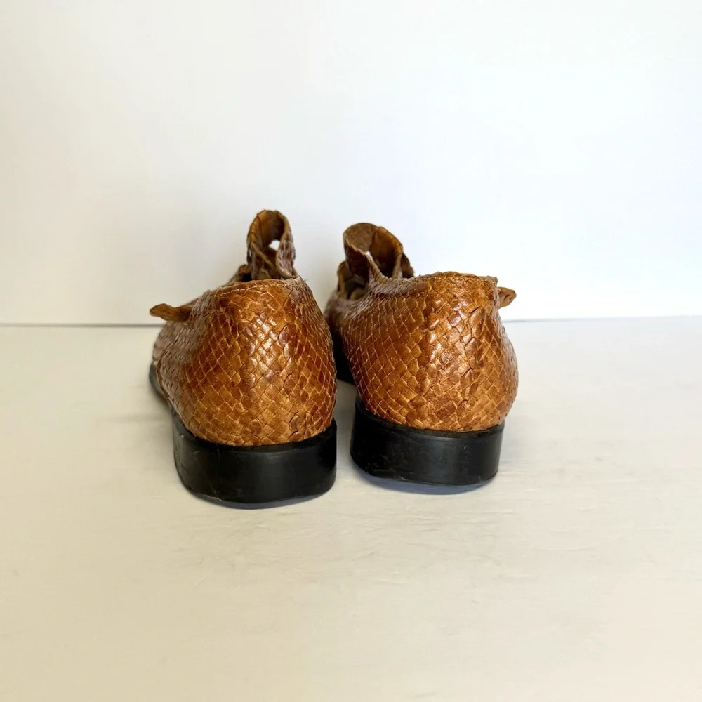 VTG France Mode Women’s Brown Woven Leather Loafer Shoes Buckle Size 5